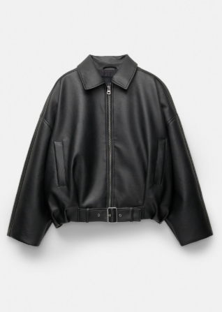 Yamia™ Oversized Leather Jacket with Belt
