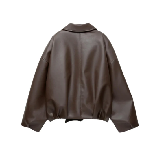 Yamia™ Oversized Leather Jacket with Belt