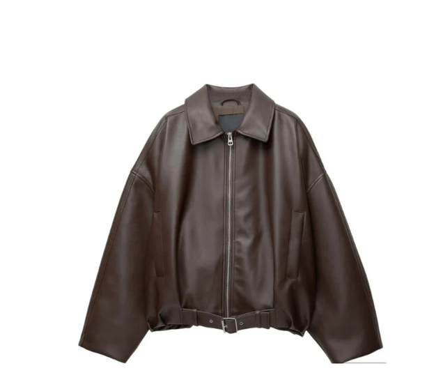 Yamia™ Oversized Leather Jacket with Belt