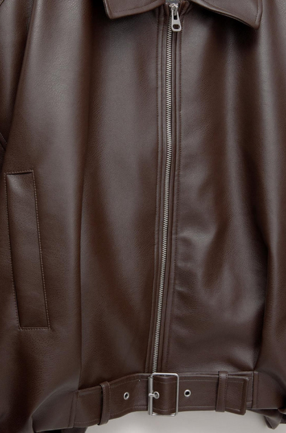 Yamia™ Oversized Leather Jacket with Belt